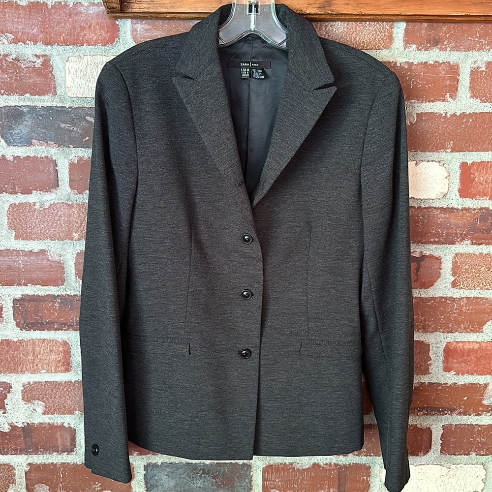 Zara Blazer Texture Weave Fully Lined Basic Black Size 6